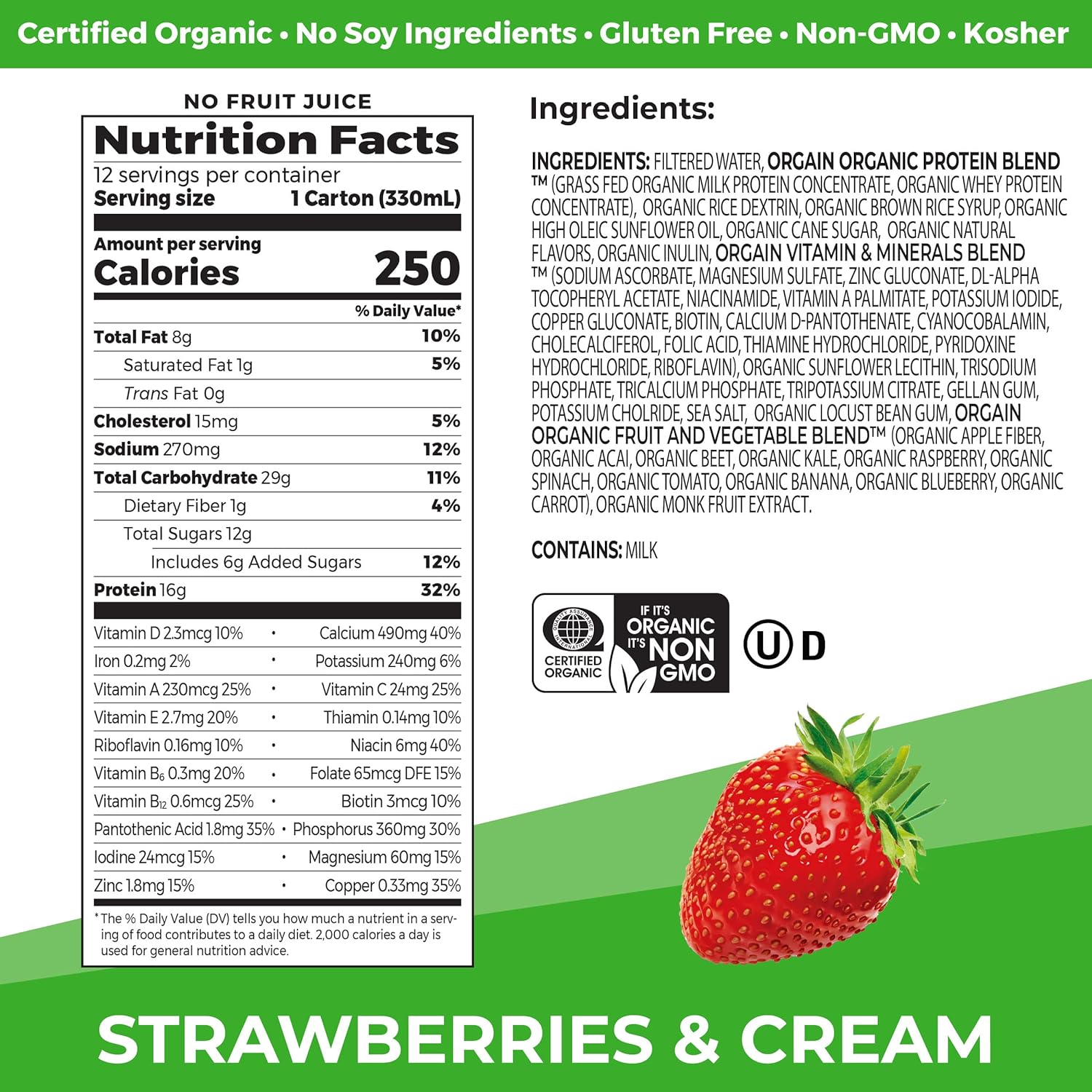 Orgain Organic Nutritional Protein Shake, Vanilla Bean - 16g Grass Fed Whey Protein, Meal Replacement, 20 Vitamins & Minerals, Gluten Free, Soy Free, 11 Fl Oz (Pack of 12) (Packaging May Vary) - Image 2